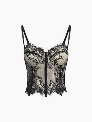 Corset semi-transparent en dentelle florale