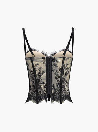 Corset semi-transparent en dentelle florale