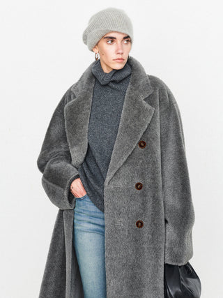 Manteau à col oversize à poche solide et douce