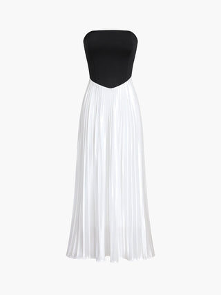 Two Tone Pleated Hem Tune Long Dress