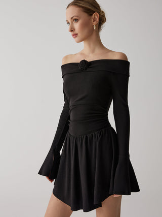 Pleated Off-Shoulder A-Line Short Dress