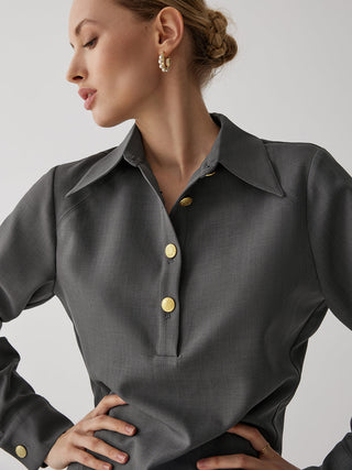 Asymmetric Metal Buckle Shirt