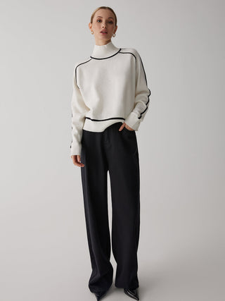 Contrast Turtleneck Long Sleeve Sweater