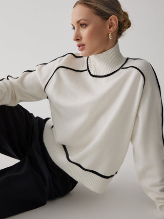 Contrast Turtleneck Long Sleeve Sweater