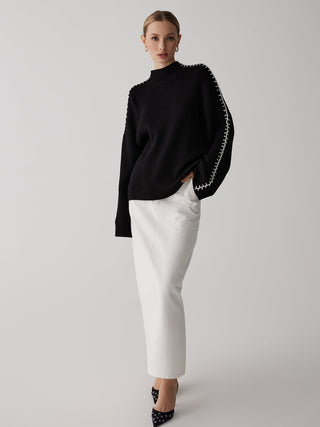 Mock Neck Contrast Knit Sweater