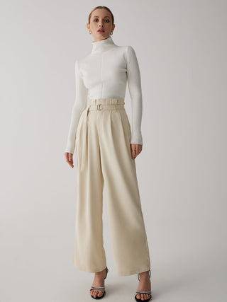 Wide-Leg Long Pants With Belt