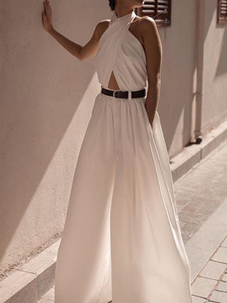 Criss Cross Halter Backless Jumpsuit Without Belt