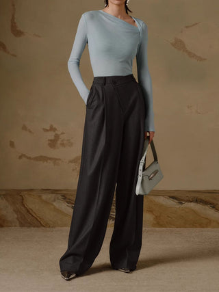 Pantalon large à taille haute plissé