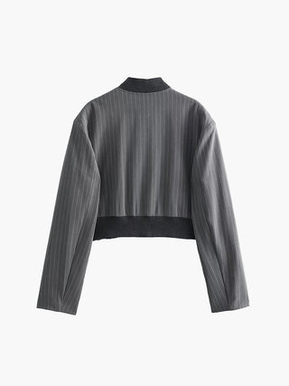 Tailored Pinstripe Patchwork Collar Jacket