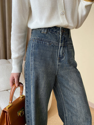 Vintage Denim Button Wide Leg Jeans