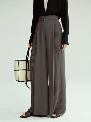 Pleated Wide Leg Pants Without Belt