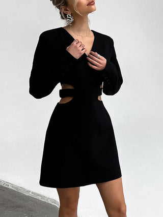 Waist Cut Out V-Neck Short Dress