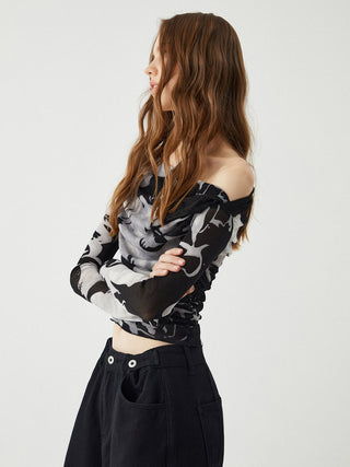 Ink Printed One-Shoulder Top