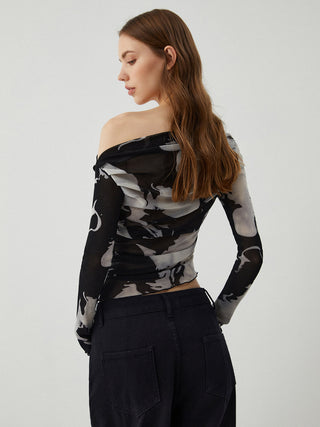 Ink Printed One-Shoulder Top