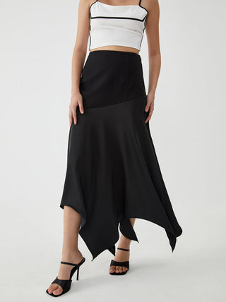 Solid Irregular Hem Maxi Skirt