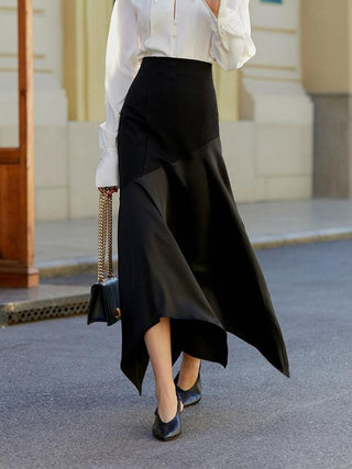 Solid Irregular Hem Maxi Skirt