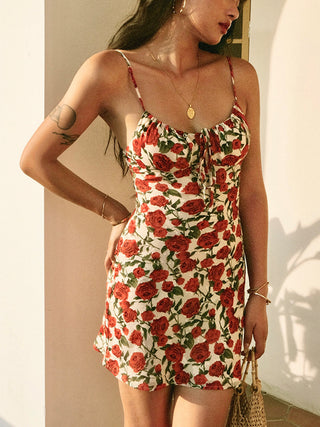 Bulgaria Roses Floral Backless Mini Dress