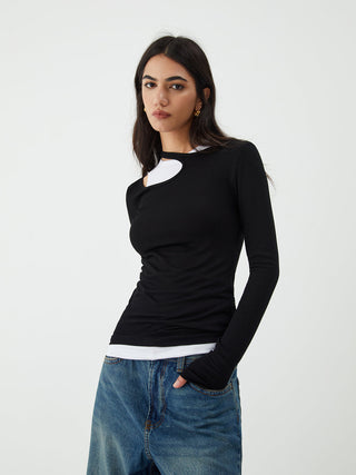 Asymmetrical Neck Long Sleeve Blouse