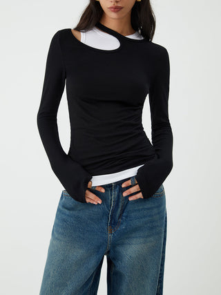 Asymmetrical Neck Long Sleeve Blouse