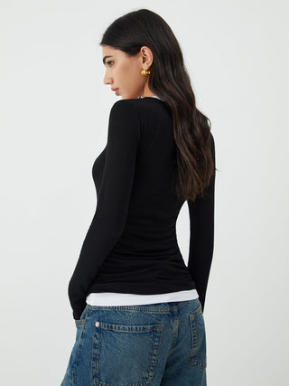 Asymmetrical Neck Long Sleeve Blouse