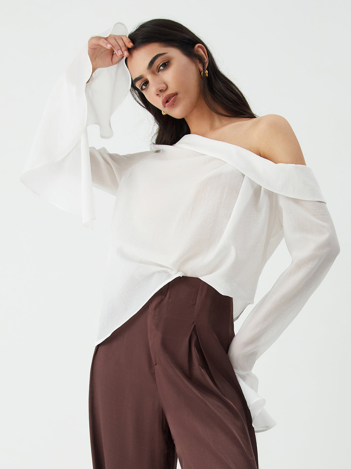 Chemise à manches longues en maille transparente