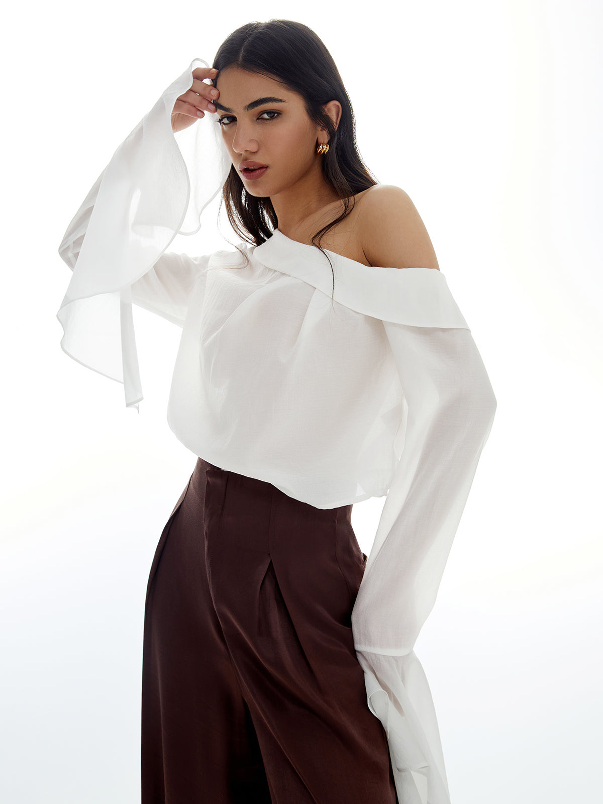 Chemise à manches longues en maille transparente