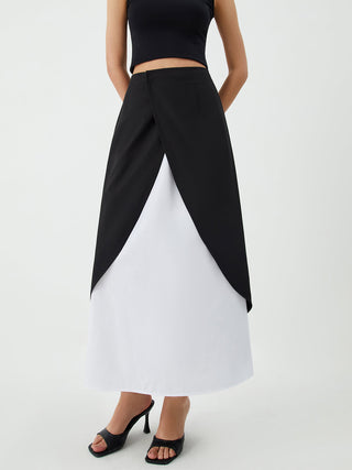 Patchwork Split Maxi Skirt