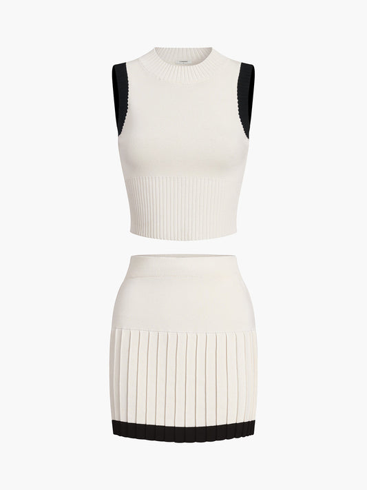 semble jupe en tricot mini plissée avec bordure contrastée