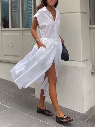 Robe midi sans manches en mélange de coton