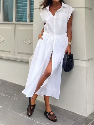 Robe midi sans manches en mélange de coton