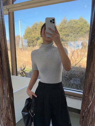 Short Sleeve Funnel Neck Top