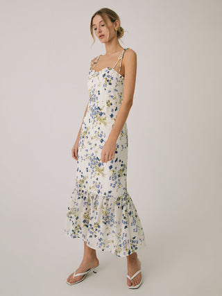 Robe longue cami à imprimé floral à volants