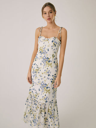 Robe longue cami à imprimé floral à volants