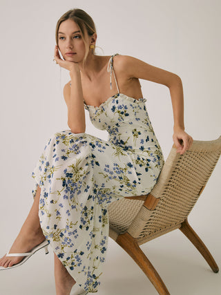 Robe longue cami à imprimé floral à volants