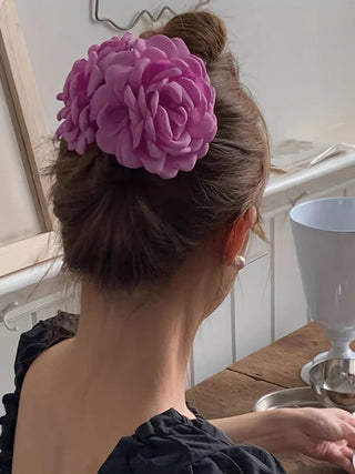 Grande pince à cheveux en forme de fleur rose