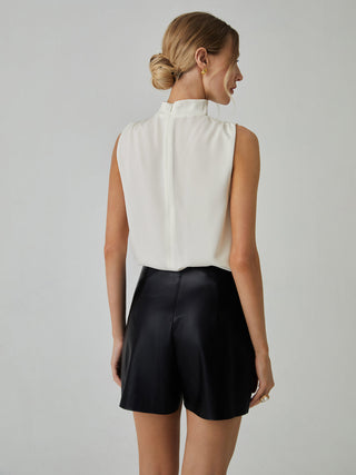 Pleated High Neck Sleeveless Blouse