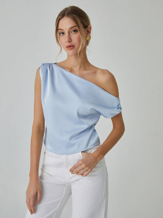 One Shoulder Off Knotted Blouse