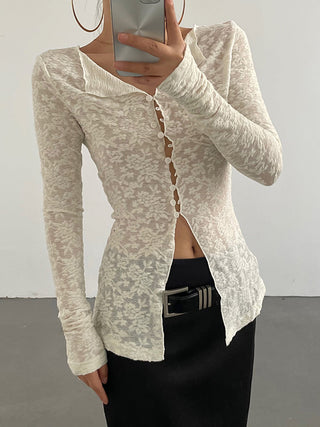 Lace Split Long Sleeve Top