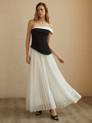 Contrast Trim Off-Shoulder Long Dress