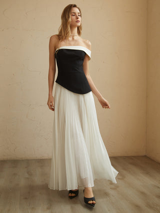 Contrast Trim Off-Shoulder Long Dress