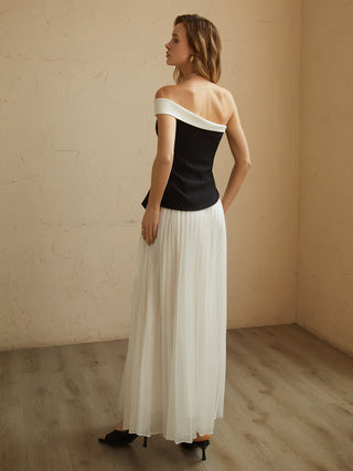 Contrast Trim Off-Shoulder Long Dress