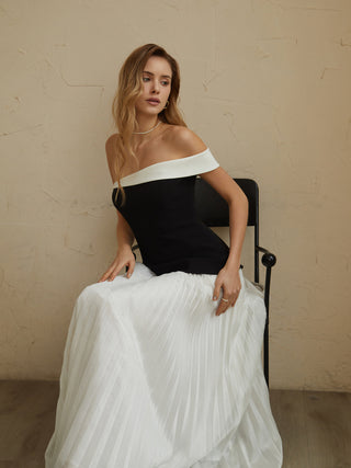 Contrast Trim Off-Shoulder Long Dress