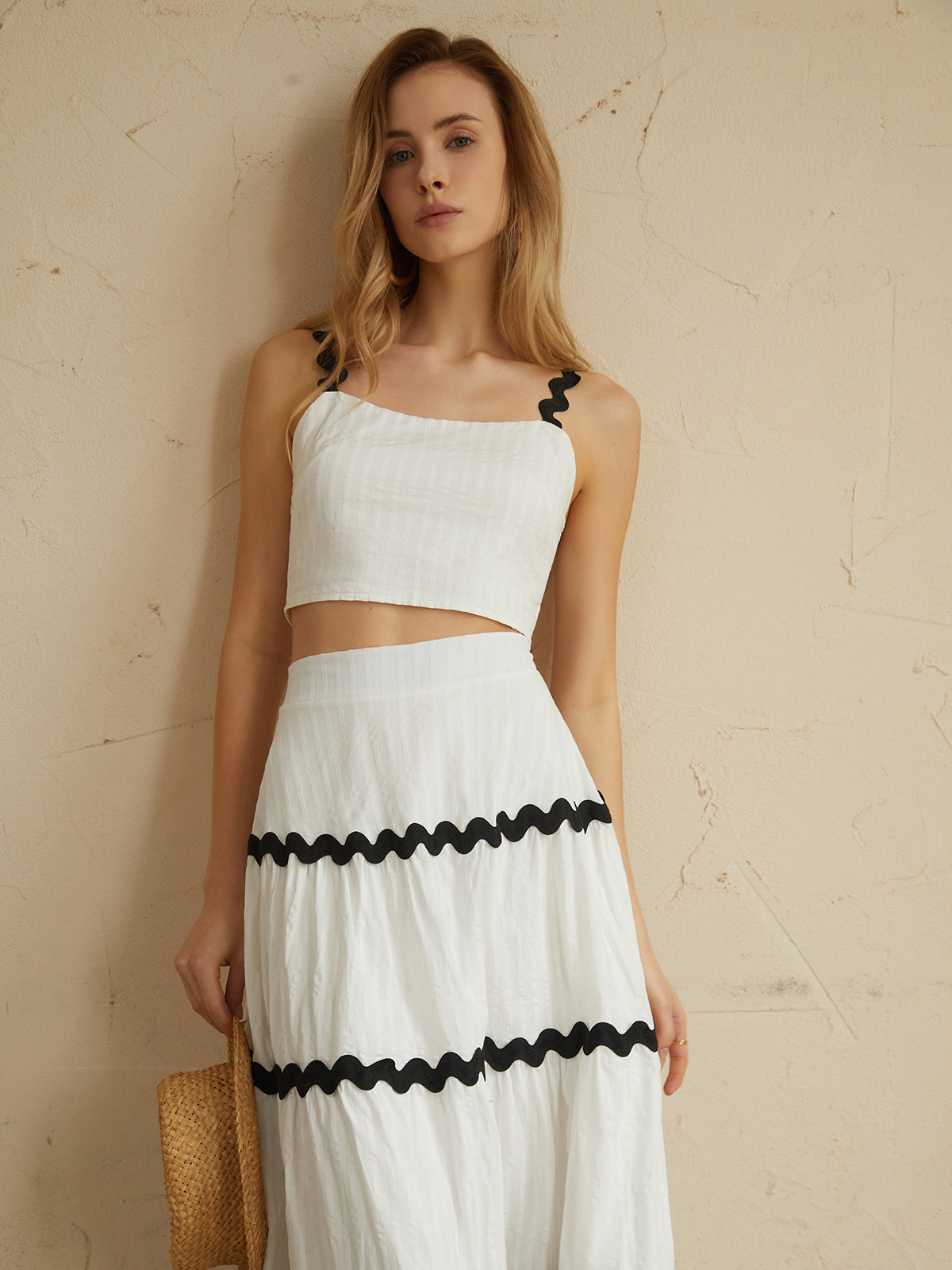 semble jupe patchwork en coton avec bordure contrastée