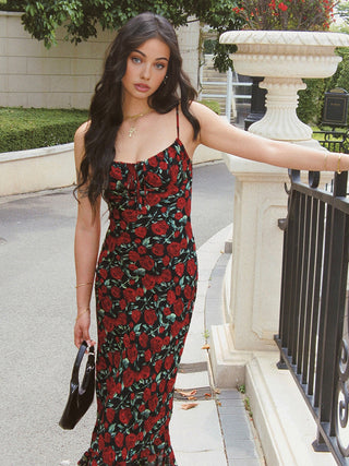 Robe longue cami florale aux roses bulgares