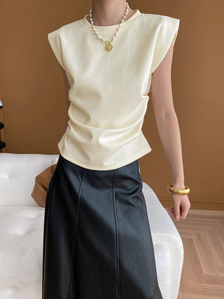 Ribbed Sleeveless Crew Neck Blouse