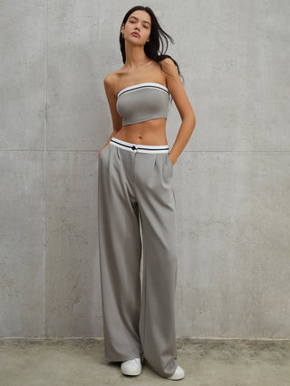 Tube Top Two Piece Contrast Waistband Pants Set