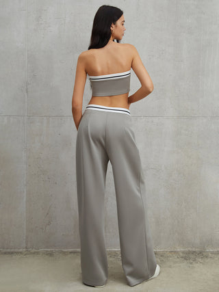 Tube Top Two Piece Contrast Waistband Pants Set