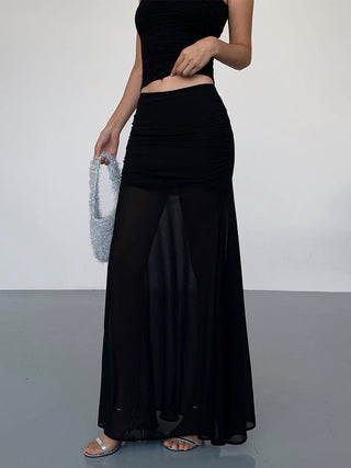 Solid Two Layer Maxi Skirt