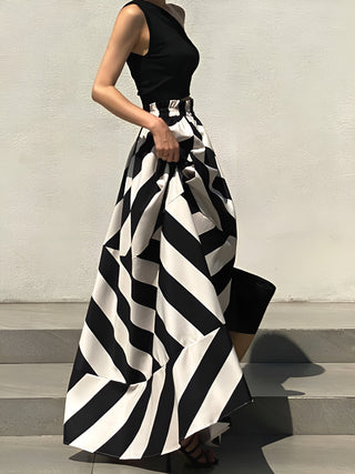 Stripe Print Long Skirt