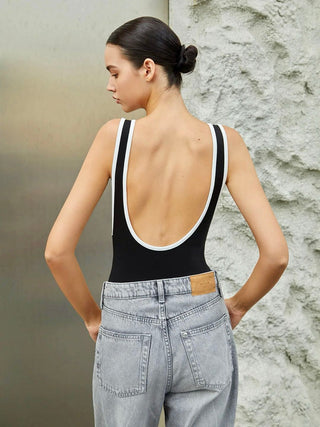 Edge Color Contrast Backless Bodysuit